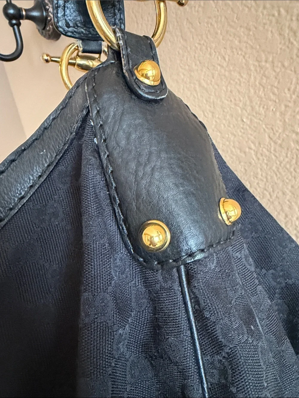 Gucci Monogram Large Jockey Hobo Black